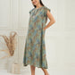 InWeave Women's Dull Green Leaf Floral Print A Line Dress - Swadesiicart