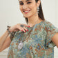 InWeave Women's Dull Green Leaf Floral Print A Line Dress - Swadesiicart