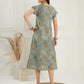 InWeave Women's Dull Green Leaf Floral Print A Line Dress - Swadesiicart
