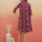 InWeave Women's Wine Cream Floral Print Flared Dress - Swadesiicart