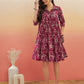 InWeave Women's Wine Cream Floral Print Flared Dress - Swadesiicart