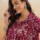 InWeave Women's Wine Cream Floral Print Flared Dress - Swadesiicart
