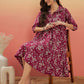 InWeave Women's Wine Cream Floral Print Flared Dress - Swadesiicart