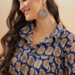InWeave Women's Ink Blue Small Paisley Kalamkari Flared Dress - Swadesiicart