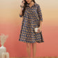 InWeave Women's Ink Blue Small Paisley Kalamkari Flared Dress - Swadesiicart