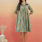 InWeave Women's Dull Green Leaf Floral Print Flared Dress - Swadesiicart