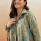 InWeave Women's Dull Green Leaf Floral Print Flared Dress - Swadesiicart