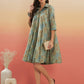 InWeave Women's Dull Green Leaf Floral Print Flared Dress - Swadesiicart