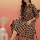InWeave Women's Black Small Paisley Kalamkari Flared Dress - Swadesiicart