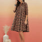 InWeave Women's Black Small Paisley Kalamkari Flared Dress - Swadesiicart
