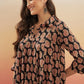InWeave Women's Black Small Paisley Kalamkari Flared Dress - Swadesiicart