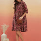 InWeave Women's Wine Ikkat Print Flared Dress - Swadesiicart