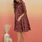 InWeave Women's Wine Ikkat Print Flared Dress - Swadesiicart