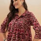 InWeave Women's Wine Ikkat Print Flared Dress - Swadesiicart