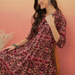 InWeave Women's Wine Ikkat Print Flared Dress - Swadesiicart