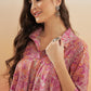 InWeave Women's Pink Coral Floral Print Flared Dress - Swadesiicart