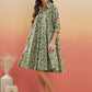 InWeave Women's Sage Green Paisley Print Flared Dress - Swadesiicart