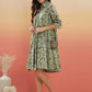 InWeave Women's Sage Green Paisley Print Flared Dress - Swadesiicart