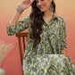 InWeave Women's Sage Green Paisley Print Flared Dress - Swadesiicart