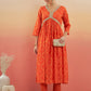 InWeave Women's Orange S Print Alia Cut Gota Work Kurta Set - Swadesiicart