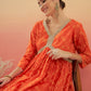 InWeave Women's Orange S Print Alia Cut Gota Work Kurta Set - Swadesiicart