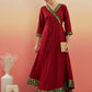 InWeave Women's Maroon Green Border Anarkali Kurta - Swadesiicart