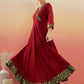 InWeave Women's Maroon Green Border Anarkali Kurta - Swadesiicart