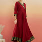 InWeave Women's Maroon Green Border Anarkali Kurta - Swadesiicart