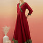 InWeave Women's Maroon Green Border Anarkali Kurta - Swadesiicart