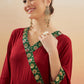 InWeave Women's Maroon Green Border Anarkali Kurta - Swadesiicart