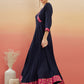 InWeave Women's Navy Blue Pink Border Anarkali Kurta - Swadesiicart