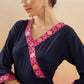 InWeave Women's Navy Blue Pink Border Anarkali Kurta - Swadesiicart