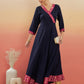 InWeave Women's Navy Blue Pink Border Anarkali Kurta - Swadesiicart
