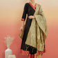InWeave Women's Black Red Border Anarkali W Golden Wedding Brocade Dupatta - Swadesiicart