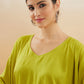 InWeave Women's Pear Green Solid Boho Full Sleeve Coord Set - Swadesiicart