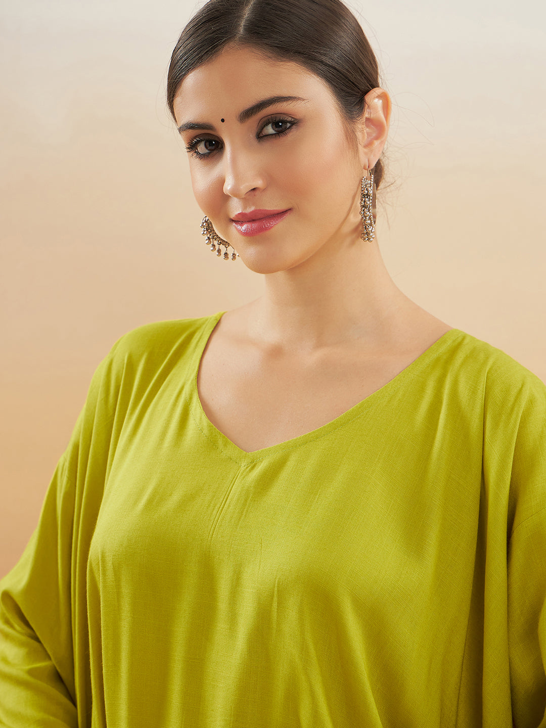 InWeave Women's Pear Green Solid Boho Full Sleeve Coord Set - Swadesiicart