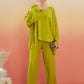InWeave Women's Pear Green Solid Boho Full Sleeve Coord Set - Swadesiicart