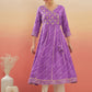 InWeave Women's Lilac Purple Lehriya Gota Work Angrakha Style Anarkali Kurta - Swadesiicart