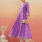 InWeave Women's Lilac Purple Lehriya Gota Work Angrakha Style Anarkali Kurta - Swadesiicart