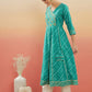 InWeave Women's Teal Lehriya Gota Work Angrakha Style Anarkali Kurta - Swadesiicart
