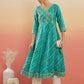 InWeave Women's Teal Lehriya Gota Work Angrakha Style Anarkali Kurta - Swadesiicart