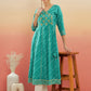 InWeave Women's Teal Lehriya Gota Work Angrakha Style Anarkali Kurta - Swadesiicart
