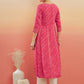 InWeave Women's Punch Pink Lehriya Gota Work Angrakha Style Anarkali Kurta - Swadesiicart