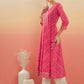 InWeave Women's Punch Pink Lehriya Gota Work Angrakha Style Anarkali Kurta - Swadesiicart