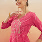 InWeave Women's Punch Pink Lehriya Gota Work Angrakha Style Anarkali Kurta - Swadesiicart