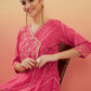 InWeave Women's Punch Pink Lehriya Gota Work Angrakha Style Anarkali Kurta - Swadesiicart