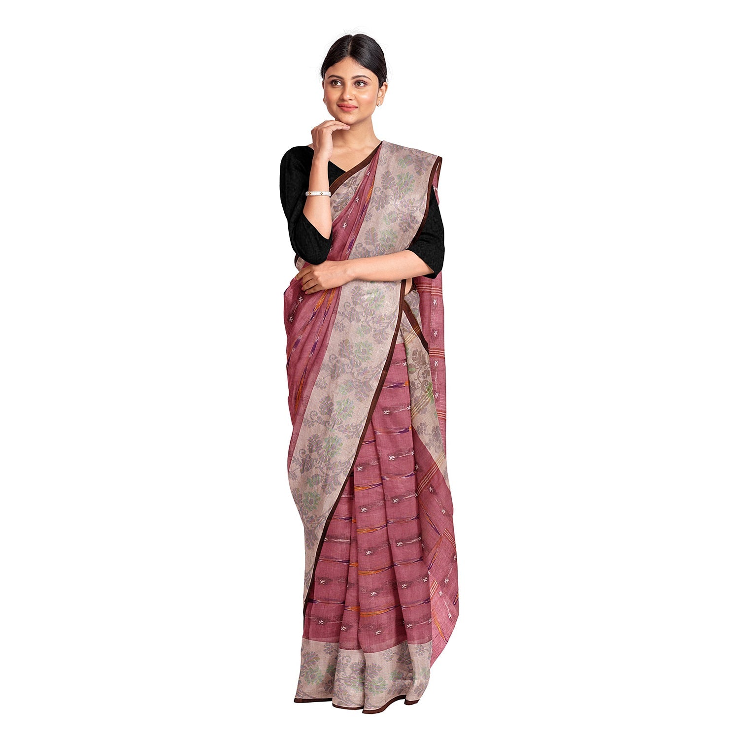 Exclusive Collection 100% Pure Cotton Mauve Tant Saree With Hand Weaving Work - Swadesiicart