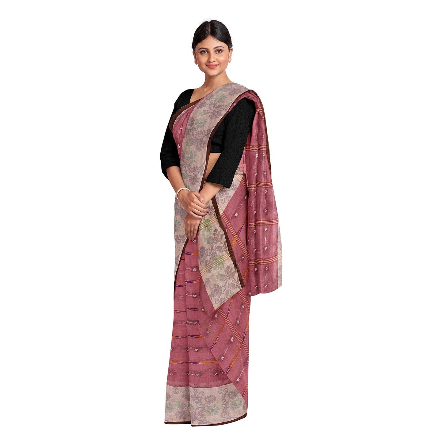 Exclusive Collection 100% Pure Cotton Mauve Tant Saree With Hand Weaving Work - Swadesiicart