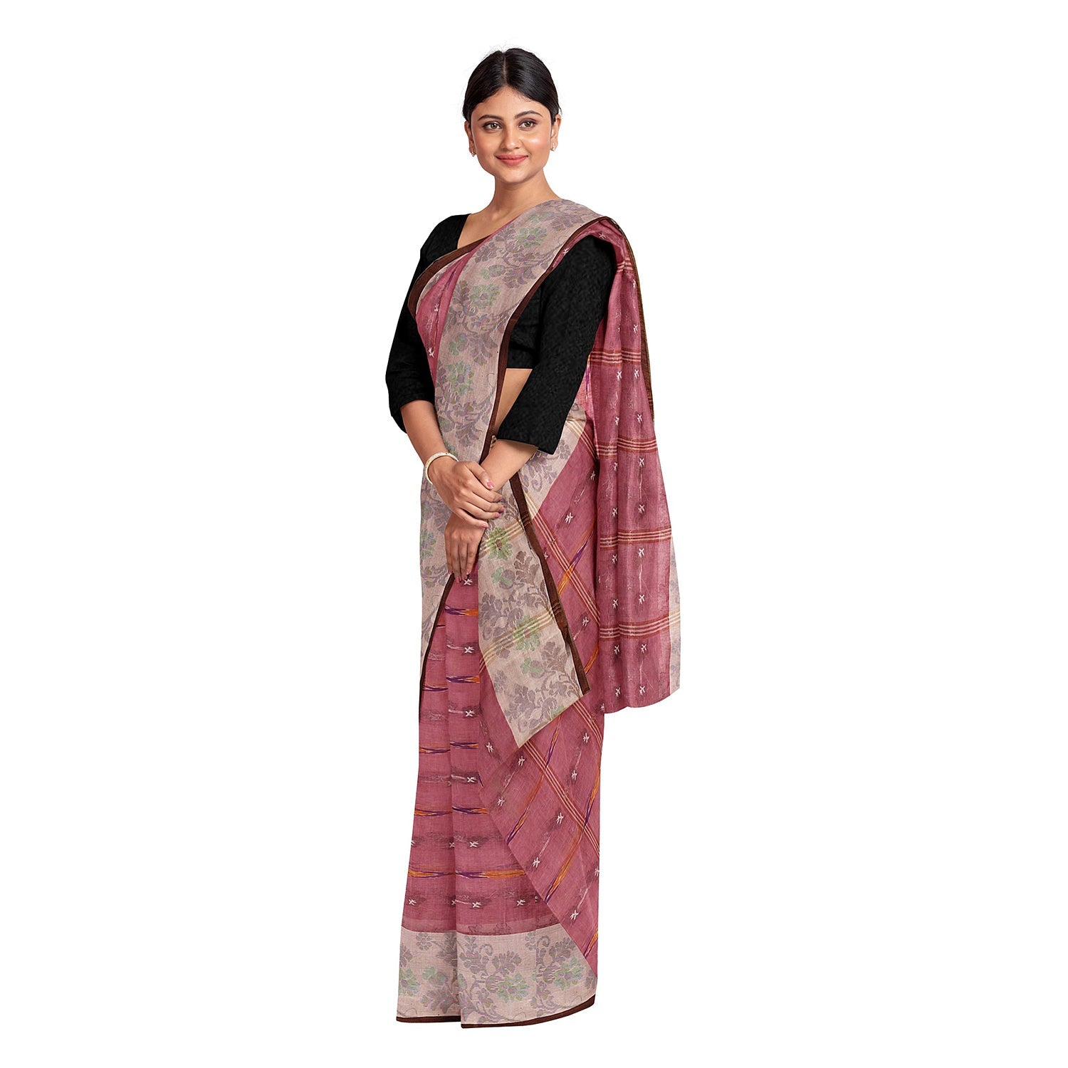 Exclusive Collection 100% Pure Cotton Mauve Tant Saree With Hand Weaving Work - Swadesiicart