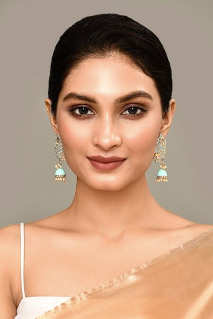 Peacock Feather Pattern Sky Blue Jhumki Drop Earrings for Womens by House of Ree | Swadesiicart